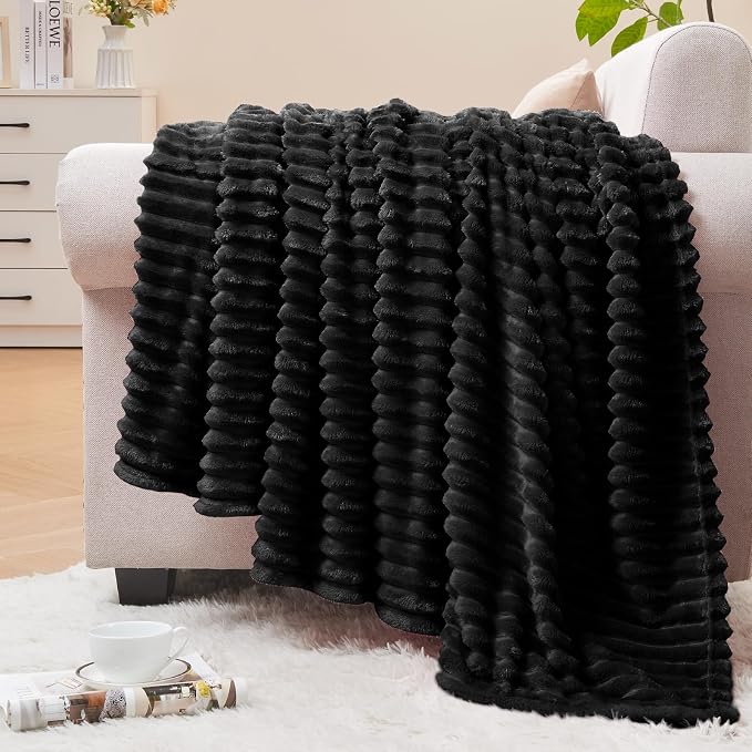BEDELITE Fleece Throw Blanket for Couch – 3D Ribbed Jacquard Soft and Warm by BEDELITE