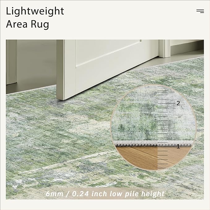 6x6 Green/Ivory Round Rug 6ft Living Room Circle Rug Vintage Round Area Rug Non - Image 7