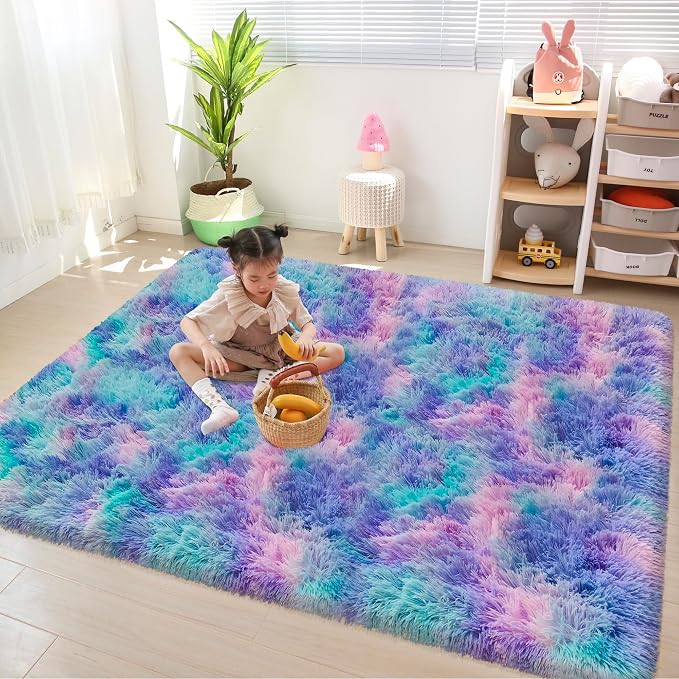 Tie-Dye Purple Rainbow Fluffy Rug - Image 3