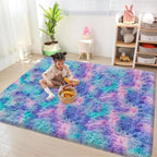 Tie-Dye Purple Rainbow Fluffy Rug - Image 3