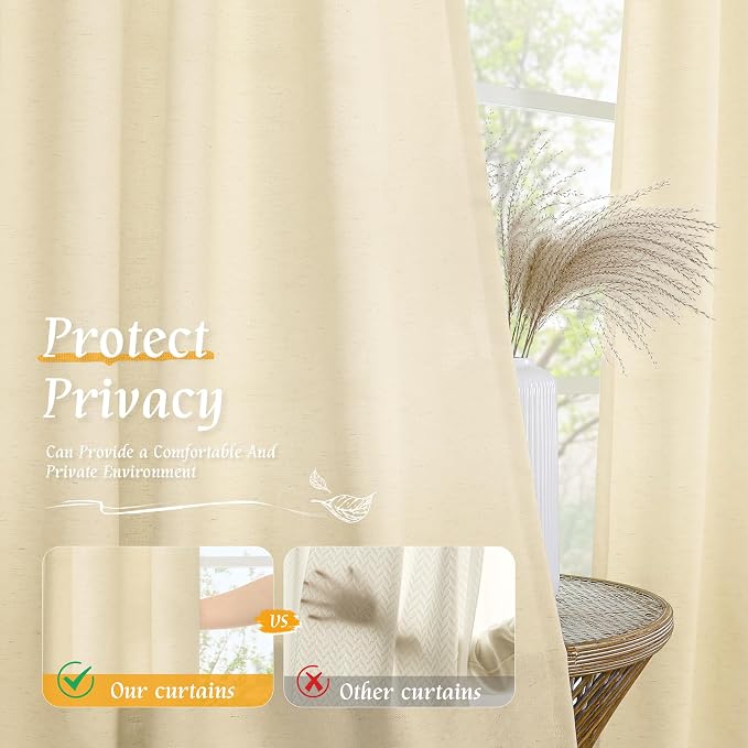 LAMIT Beige Linen Curtains for Small Windows, 45 Inches Long 2 Panels Light - Image 5