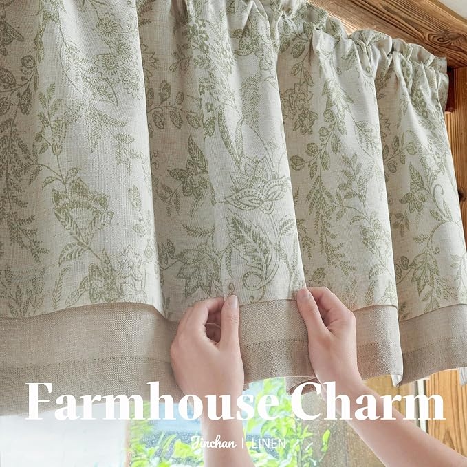 jinchan Linen Valance Curtain Farmhouse Floral Printed Small Window Curtain - Image 7