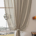 WAZZIO Boho Lace Curtains 84 Inches 2 Panel, Light Filtering Privacy Tassel & by WAZZIO
