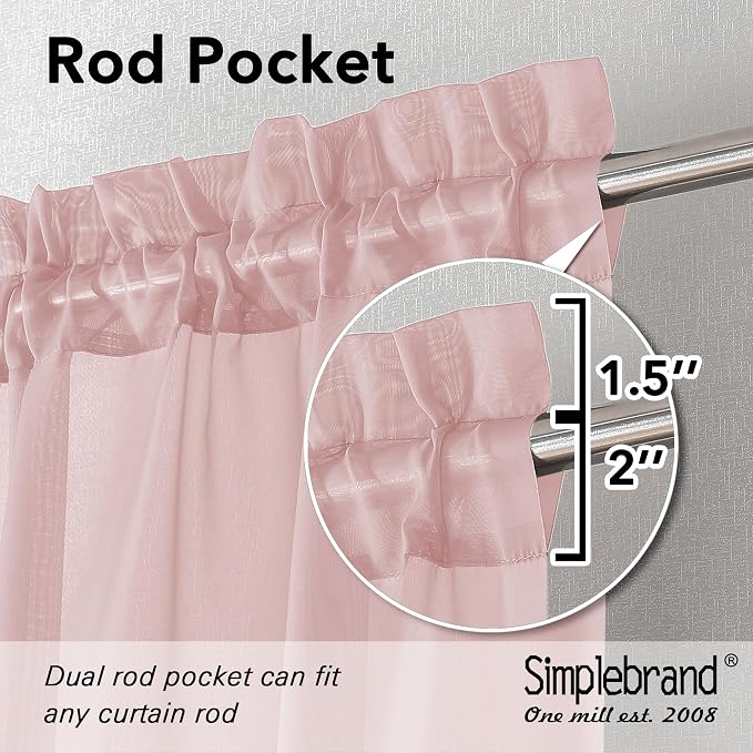 Simplebrand Blush Sheer Curtains 96 Inches Long, Light Filtering Rod Pocket - Image 4