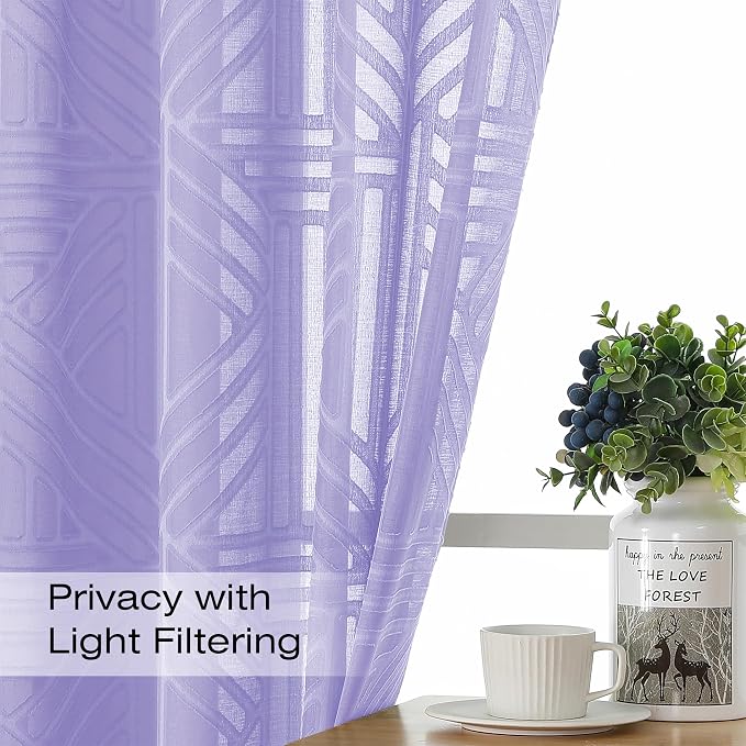 Simplebrand Lavender Sheer Curtains 72 Inch Length 2 Panels - Image 2