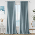 Guken Blue 100% Blackout Linen Curtains 84 Inch Length 2 Panels Set by Guken