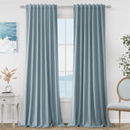 Guken Blue 100% Blackout Linen Curtains 120 Inch Length 2 Panels Set by Guken