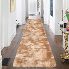 Super Soft Fluffy Living Room Area Rugs 2x8 ft Tie-Dyed Beige Shaggy Furry - Image 2