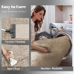 Camel Round Rugs for Bedroom: 4ft Circle Fluffy Shag Soft Washable Rug Small - Image 4