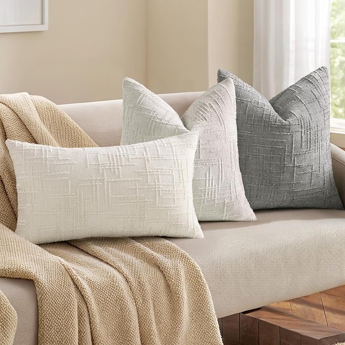 decorUhome Light Grey Chenille Throw Pillow Covers 12x20 Set of 2 Textured Soft - Image 4