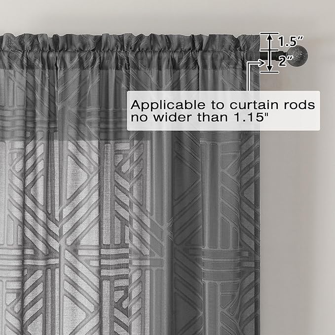 Simplebrand Grey Semi Sheer Curtains 54 Inch Length 2 Panels, Geometric - Image 4