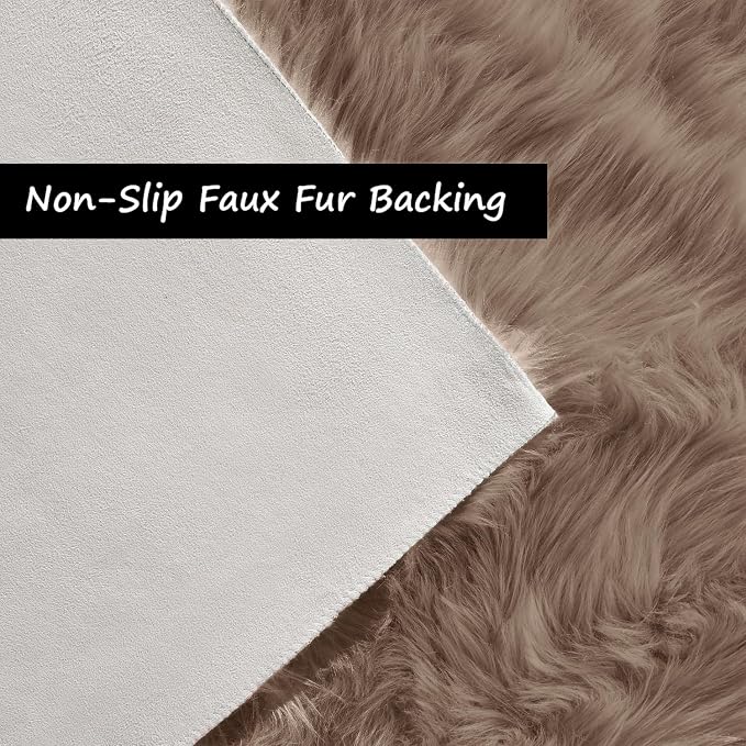 Goolela Faux Sheepskin Fur Area Rug 5x8 Light Brown Beige Fluffy Fuzzy Furry - Image 3
