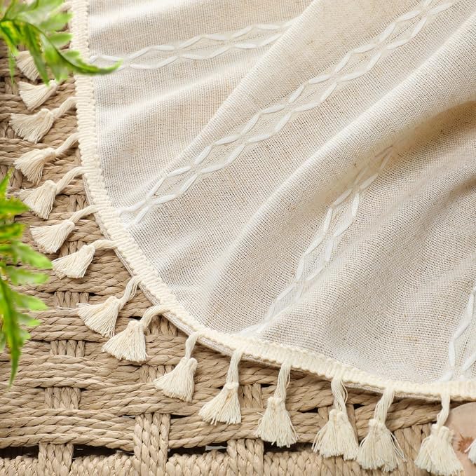 Boho Blackout Curtains 72 Inches Long Beige Linen Blend 2 Panels - Image 3