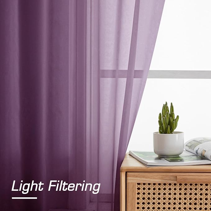 OWENIE Plum Sheer Curtains, Sheer Curtains 78 Inches Long 2 Panels Set - Image 6
