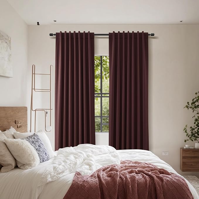 Guken Reddish Brown 100% Blackout Linen Curtains 120 Inch Length 2 Panels Set - Image 8