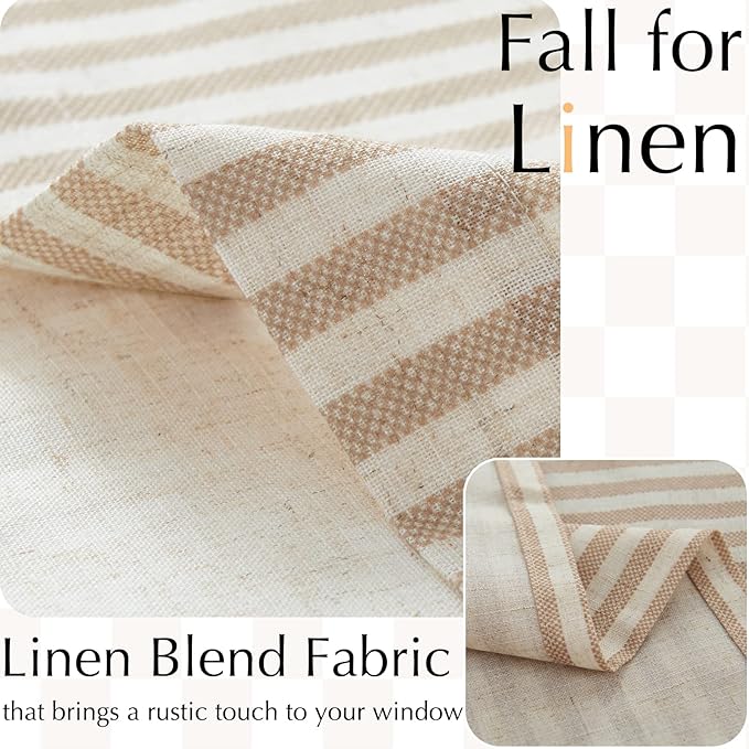 jinchan Linen Valance Curtain Striped Small Window Curtain Double Layer Light - Image 3