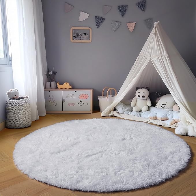 ONASAR White Round Area Rug 4ft, Soft Bedroom Circle Rugs Floor Mat - Image 4