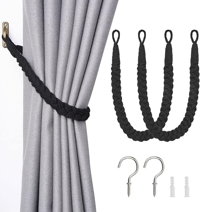 NICEEC 2 Pack Natural Cotton Rope Curtain Tiebacks Elegant Boho Style by NICEEC