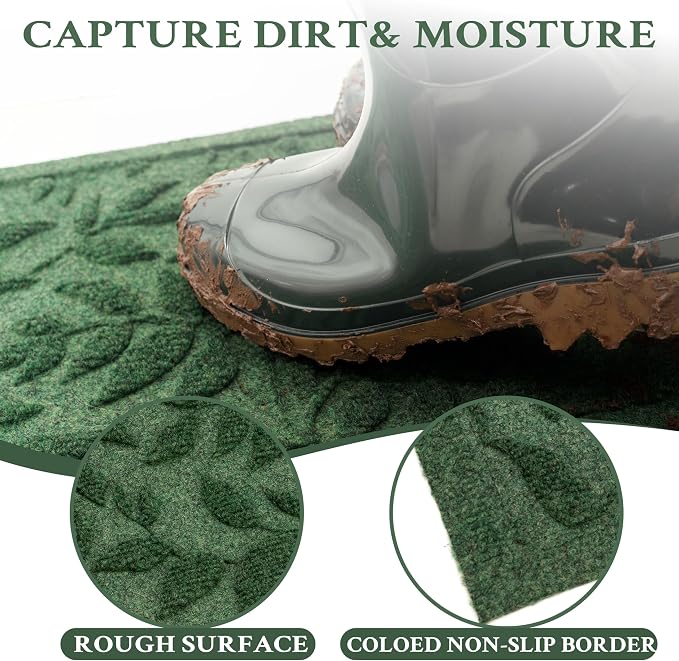 Green Leaves Outdoor Indoor Entrance Door mat, Absorbent Durable Heavy Duty - Image 7