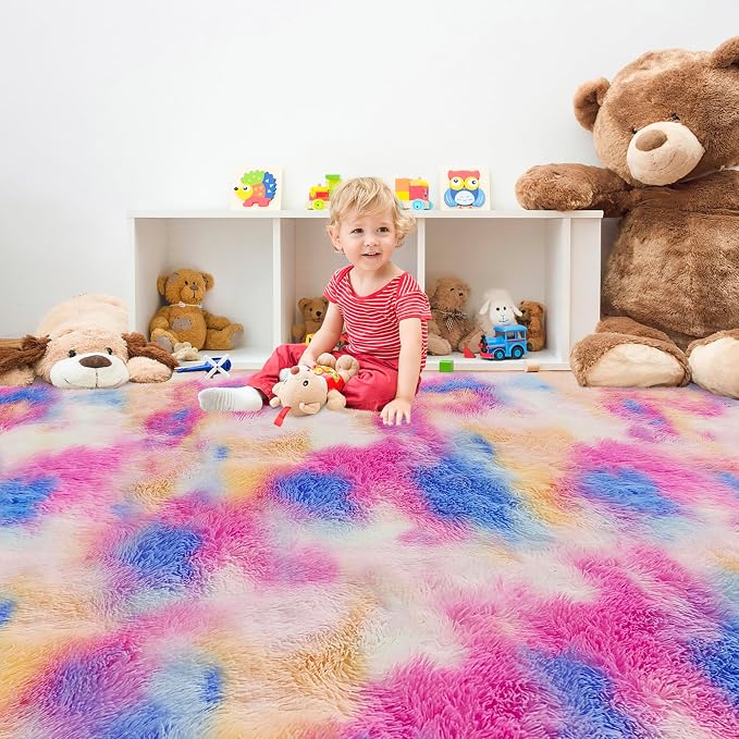Fluffy Rainbow Colorful Rug for Living Room 6x9 Kawaii Rainbow Tie Dye Area Rug - Image 4