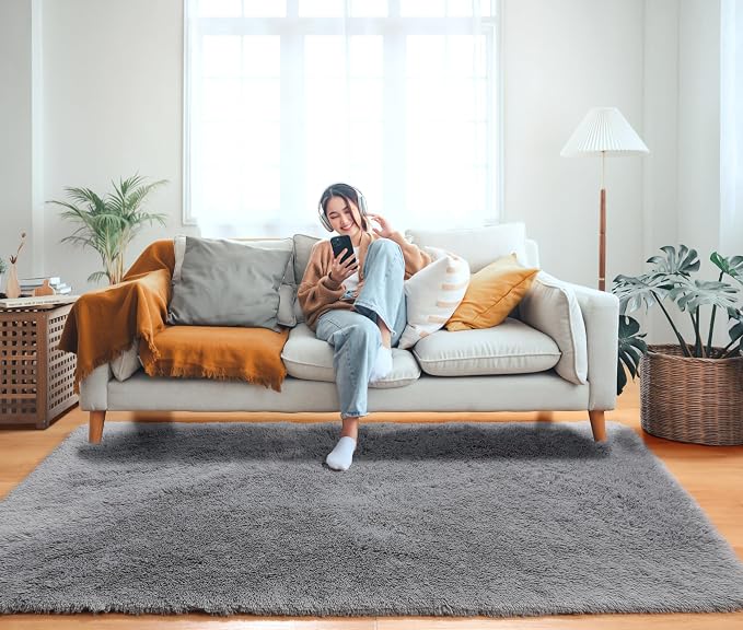 ONASAR Grey Area Rugs for Bedroom Living Room, Fluffy Fuzzy Shag Shaggy 4x6 - Image 8