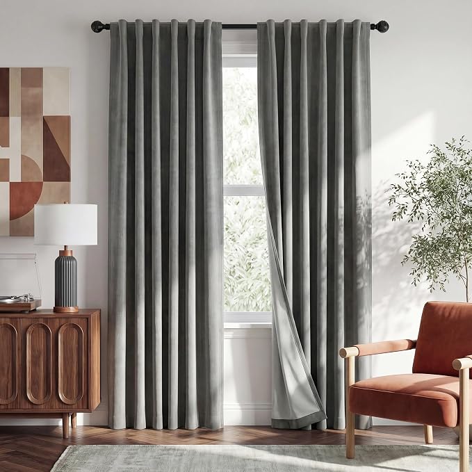 RYB HOME 100% Blackout Curtains Linen Textured 102 Inch Long, Insulating Energy by RYBHOME