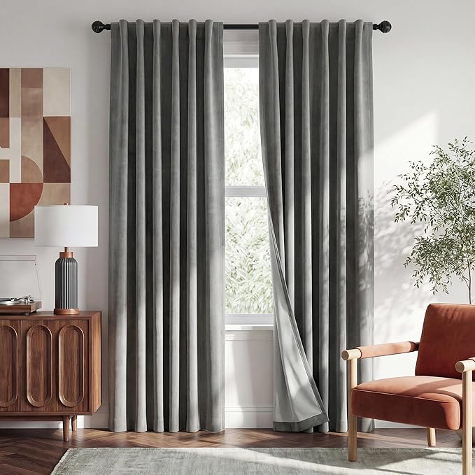 RYB HOME 100% Blackout Linen Textured Curtains 90 inches Long, Thermal by RYBHOME