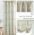 jinchan Linen Valance Curtain for Kitchen Vintage Damask Floral Blackout - Image 9