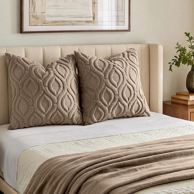 decorUhome Throw Pillow Covers 20x20 Inch Set of 2, Soft Plush Faux Wool Light - Image 7