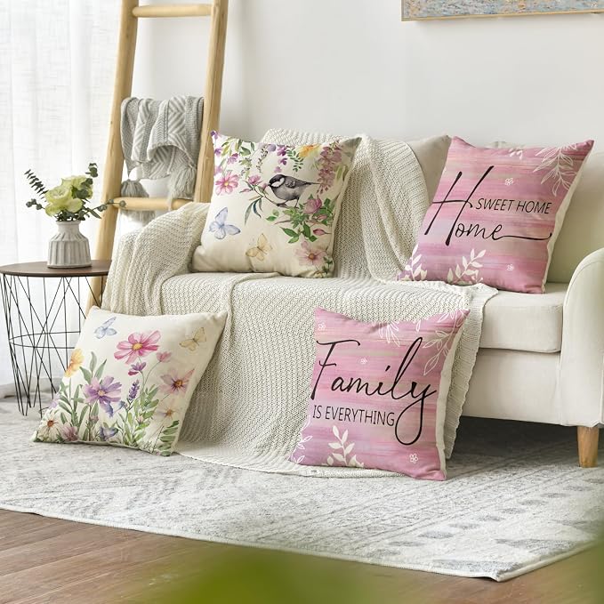 AVOIN colorlife Spring Saying Flowers Butterfly Pink Throw Pillow Covers - Image 2