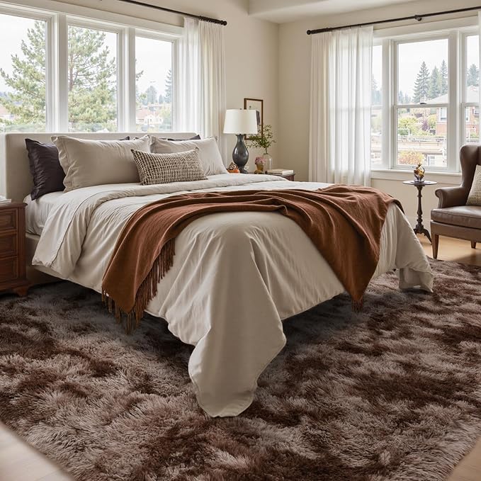 5x7 Ft Shag Brown Area Rug for Bedroom Living Room, Tie-Dyed Ultra Soft Fluffy - Image 2