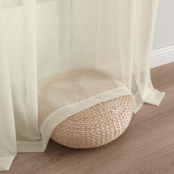 OWENIE Cream Sheer Curtains 120 Inches Long 2 Panels Set, Airy Lightweight - Image 8