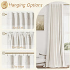 Beige White 100% Blackout Linen Curtains 102 Inch Length 2 Panels Set - Image 6