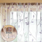AmHoo 2 Panels Embroidered Leaf Pattern Semi Sheer Curtains Foliage Floral - Image 3