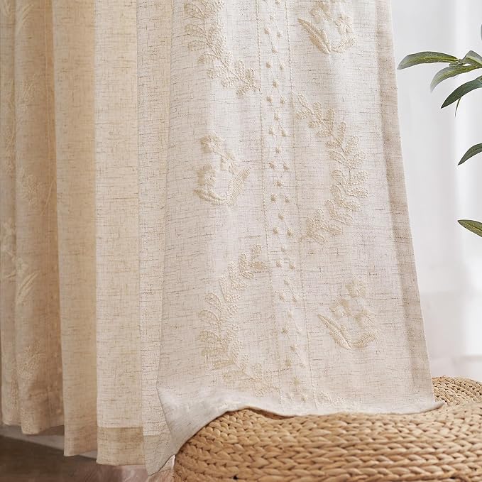 jinchan Belrose Linen Curtains for Bedroom Floral Curtains 72 Inch Length Linen - Image 9