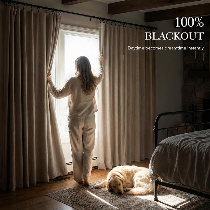 RYB HOME Burlap 100% Blackout Linen Curtains 78 inch Long, Thermal Insulated & - Image 3