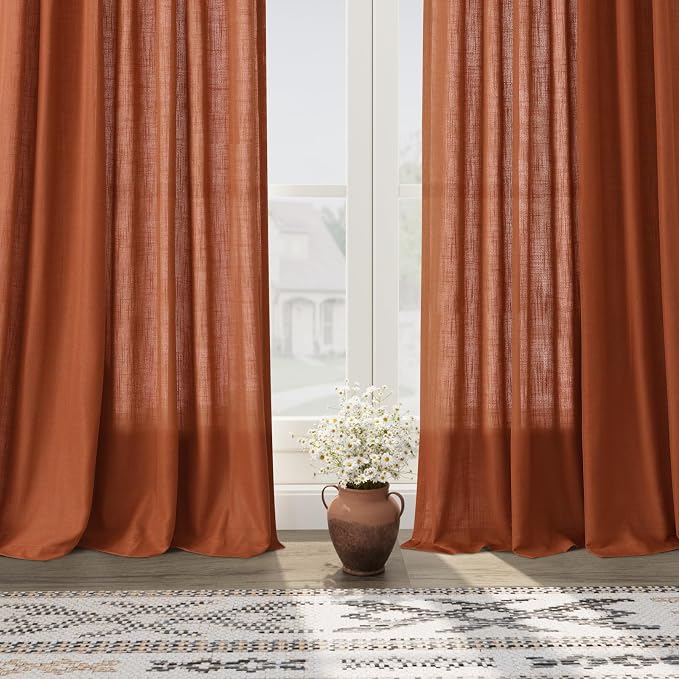 Linen Blend Terracotta Curtains 96 inches Long 2 Panel Back Tab Rod Pocket - Image 7