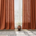 Terracotta Linen Curtains 84 inches Long 2 Panel Set Back Tab Rod Pocket Rustic - Image 7