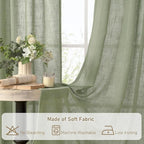 LAMIT Sage Green Linen Curtains 24 Inch Length, Semi Sheer Light Filtering - Image 8