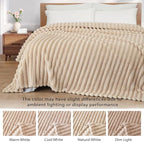 Exclusivo Mezcla Queen Size Flannel Fleece Blanket, Super Soft Striped Jacquard - Image 3