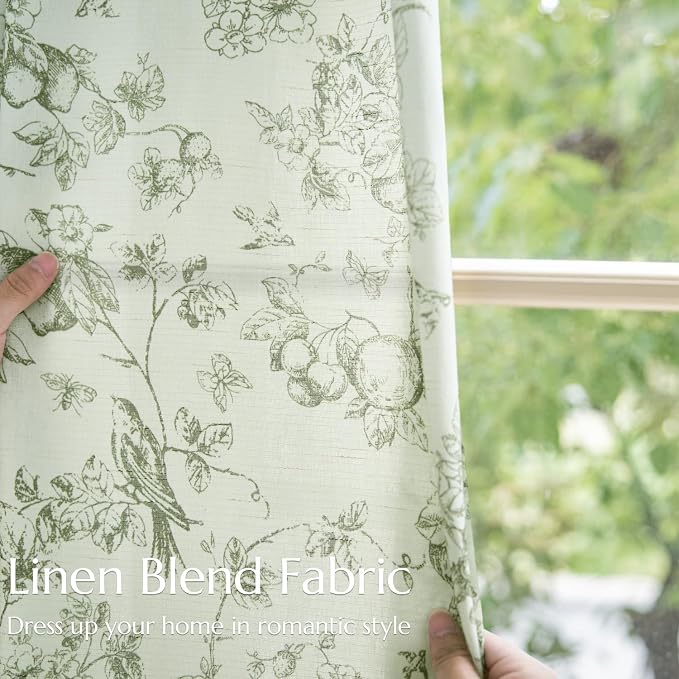 jinchan Linen Floral Curtains for Living Room 84 Inch Long Sage Green Printed - Image 6