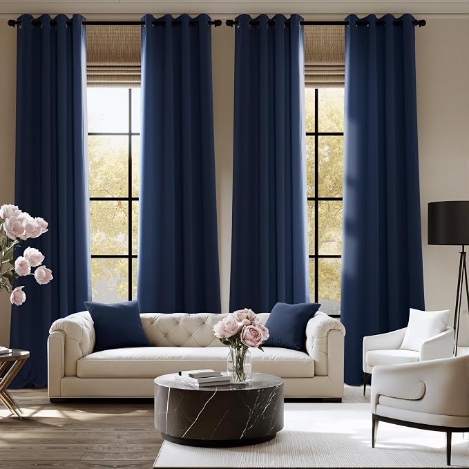 NICETOWN Room Darkening Draperies Curtains Panels, 2 Panels Navy Blue W52 x L90 - Image 2