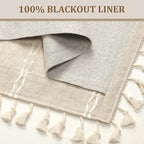 Boho Blackout Curtains 63 Inches Long Beige Linen Blend 2 Panels - Image 4