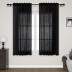 Nanspring Black Linen Textured Curtains by Nanspring
