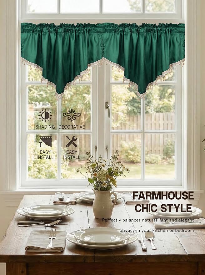Molaxhome Swag Curtain 51 inch Length Rod Pocket Scalloped Curtain Valance - Image 2