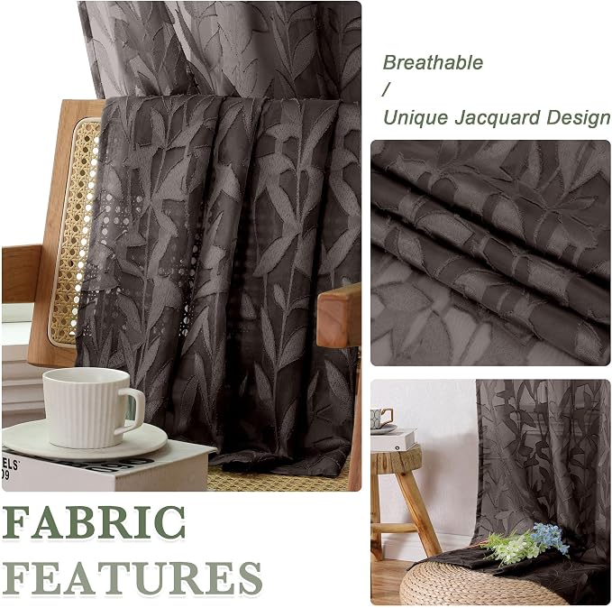 Lecloud Leia Living Room Chocolate Brown Sheer Curtains 72 Inch Length 2 Panels - Image 7