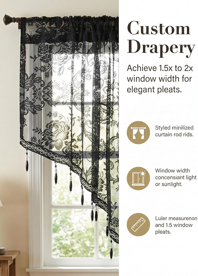 Molaxhome Swag Curtain 51 inch Length Rod Pocket Scalloped Curtain Valance - Image 5