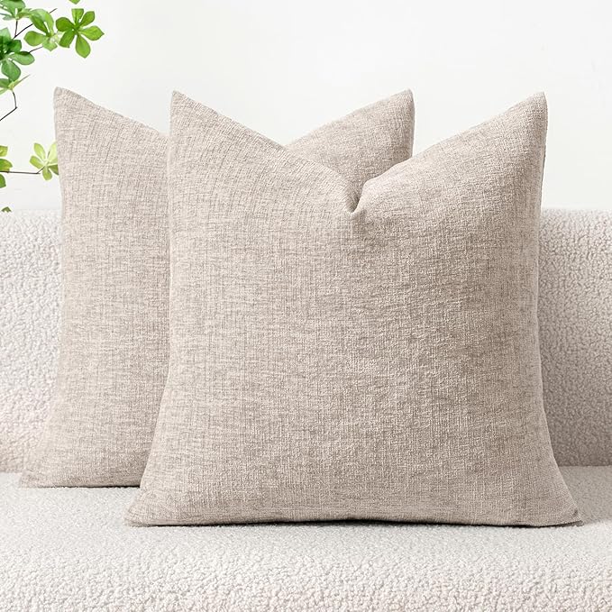 MIULEE Pack of 2 Couch Throw Pillow Covers 20x20 Inch Soft Light Brown Chenille by MIULEE