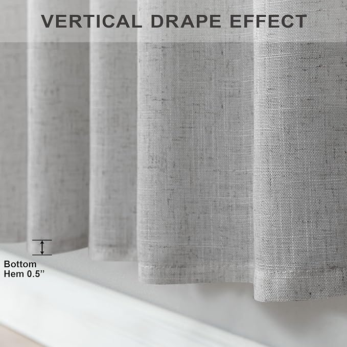 Grey Curtains 38 Inch Wide for Bedroom 2 Panels Rod Pocket Back Tab Loops Semi - Image 7