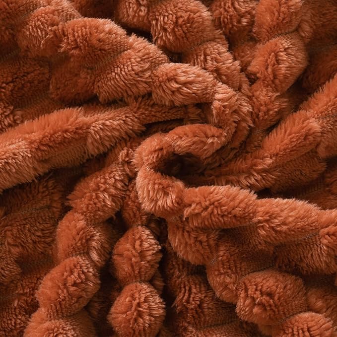 Puncuntex Burnt Orange Throw Blanket 90"×90" inches Fuzzy 3D Jacquard - Image 7